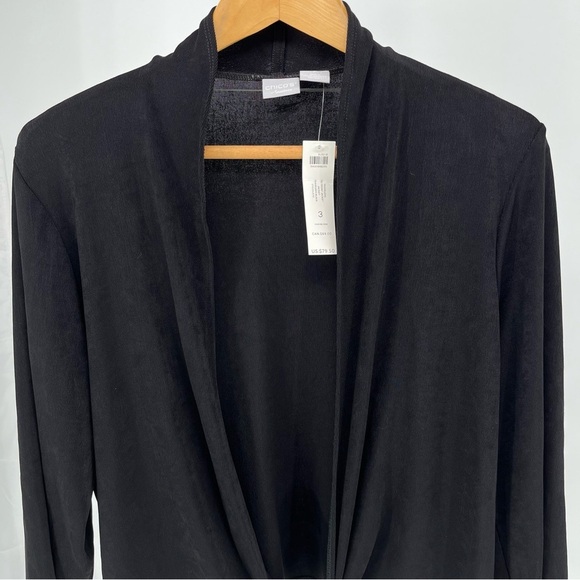 Chico’s Womens NEW Travelers Tie Front Jacket Size XL Black Slinky Knit - Picture 2 of 10